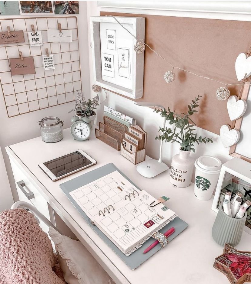 Bureau aesthetic rose poudre