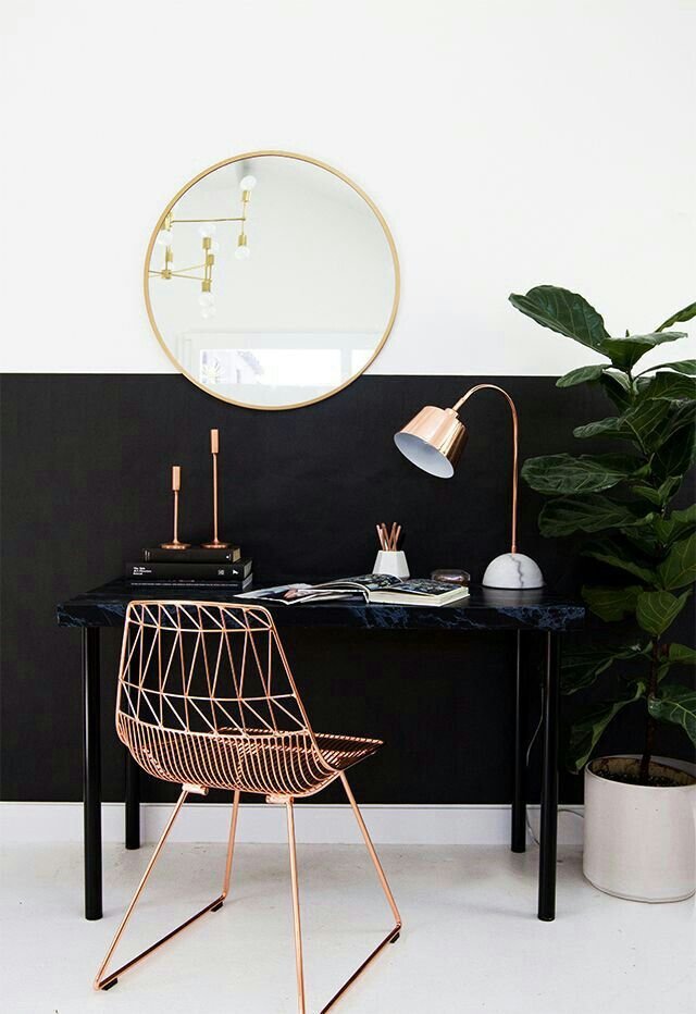 Bureau coiffeuse noir et blanc cuivre