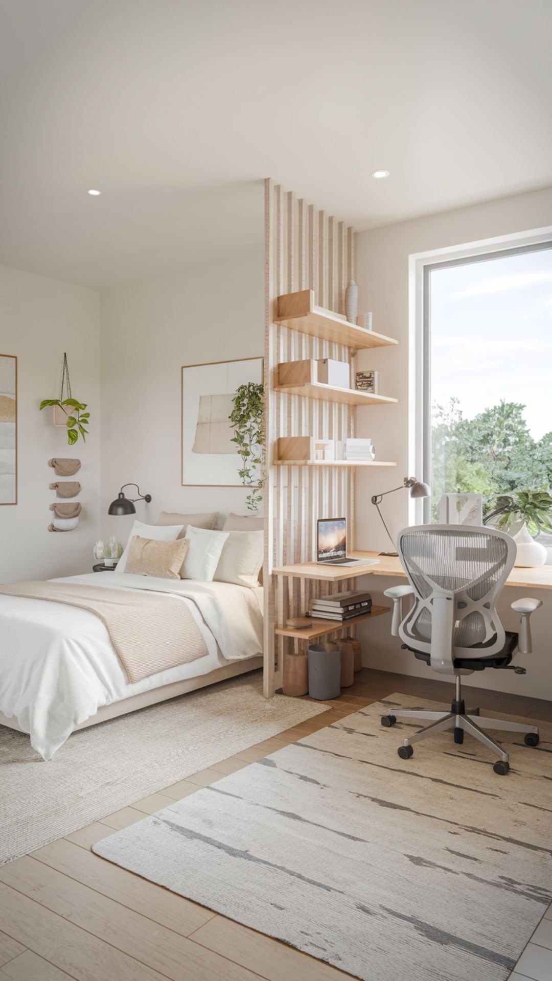 Bureau dans chambre separe par claustra style zen