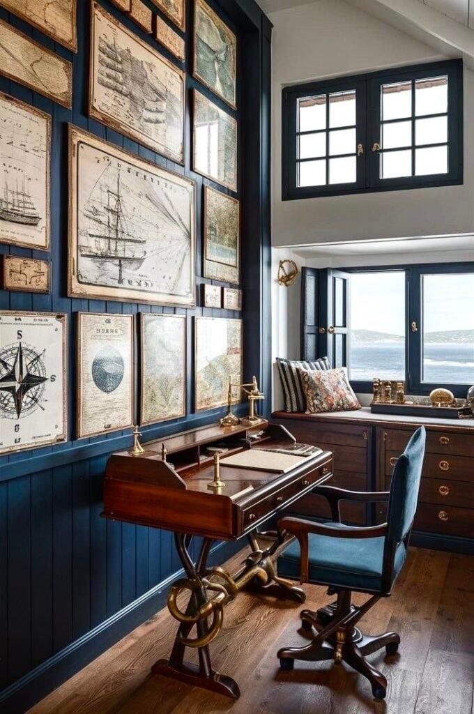 Bureau style anglais bleu bord de mer