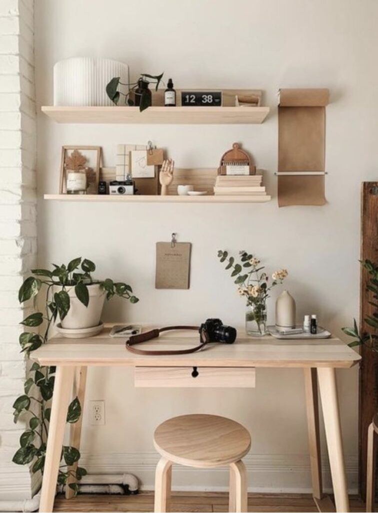 Bureau style japandi japonais scandi bois clair