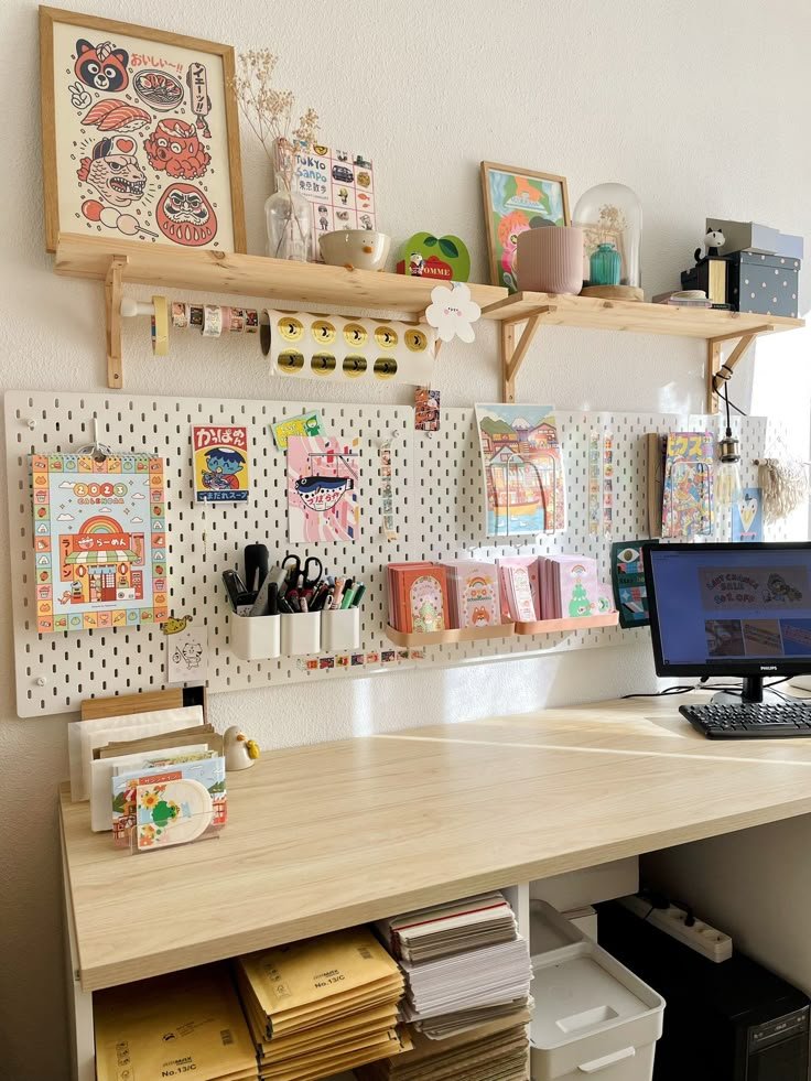 Bureau style japonais kawaii rose bois blanc
