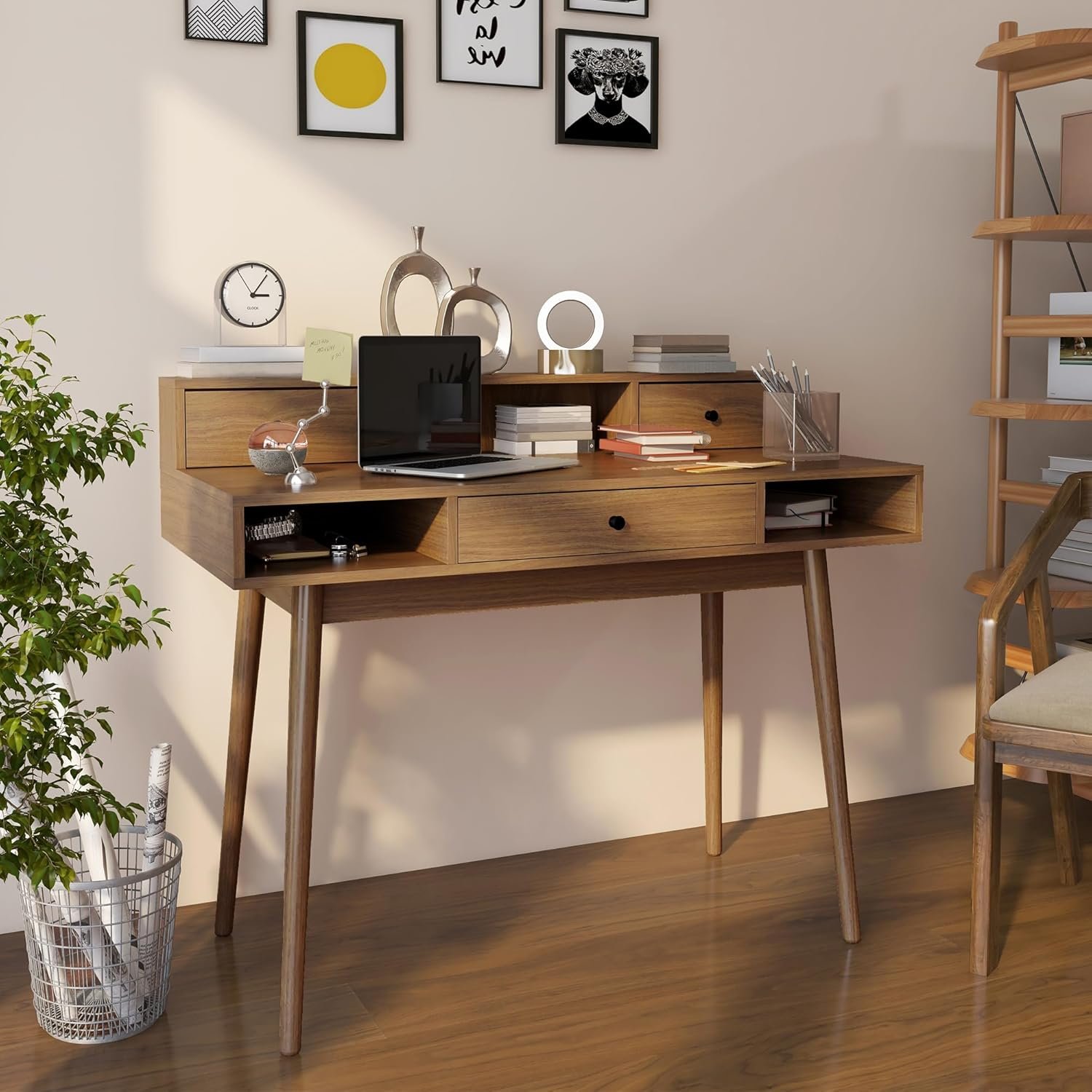 Bureau style vintage HomCom bois noyer