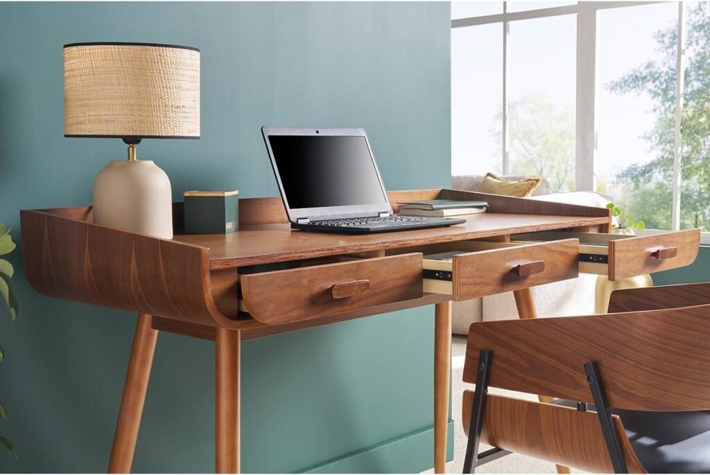 Bureau style vintage courbe bois sombre