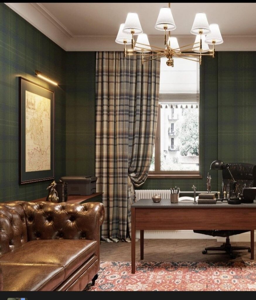 Déco bureau style anglais avec canapé chesterfield