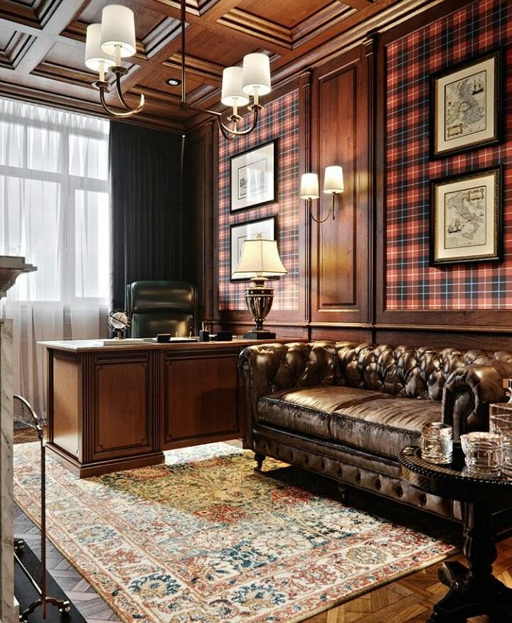 Deco bureau style anglais avec grand lustre