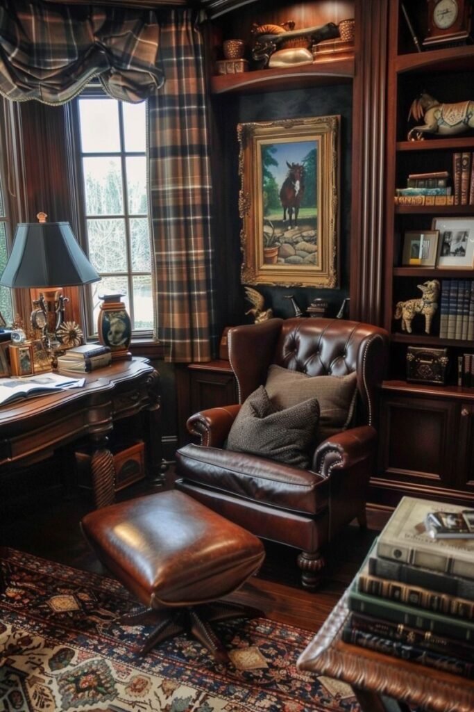 Deco bureau style anglais fauteuil en cuir