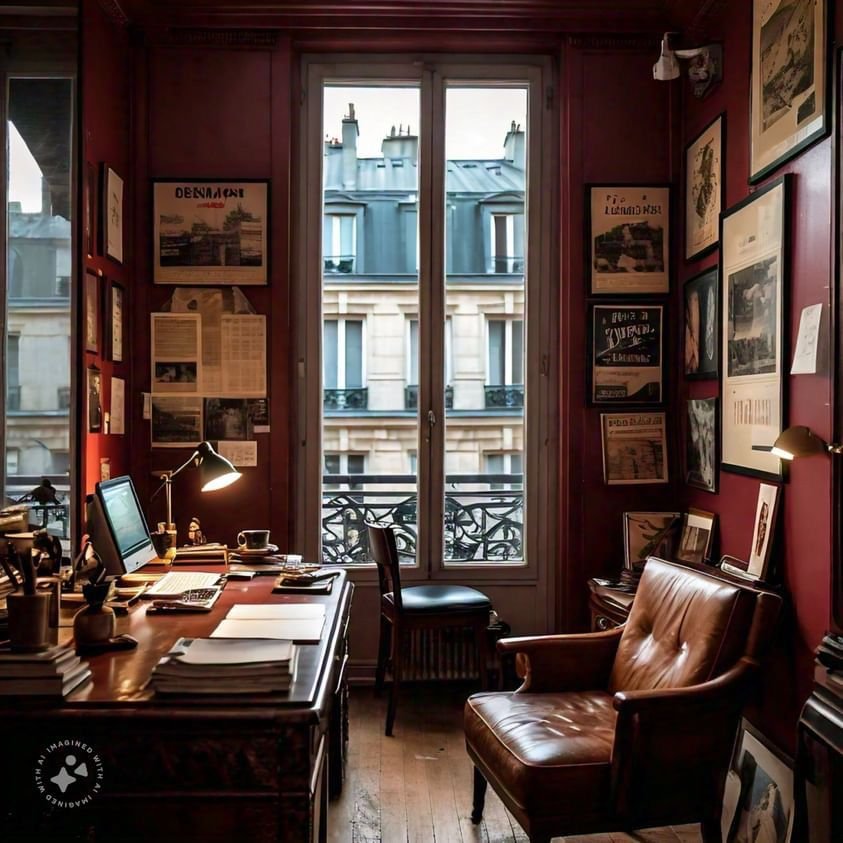 Deco bureau style anglais rouge bordeau