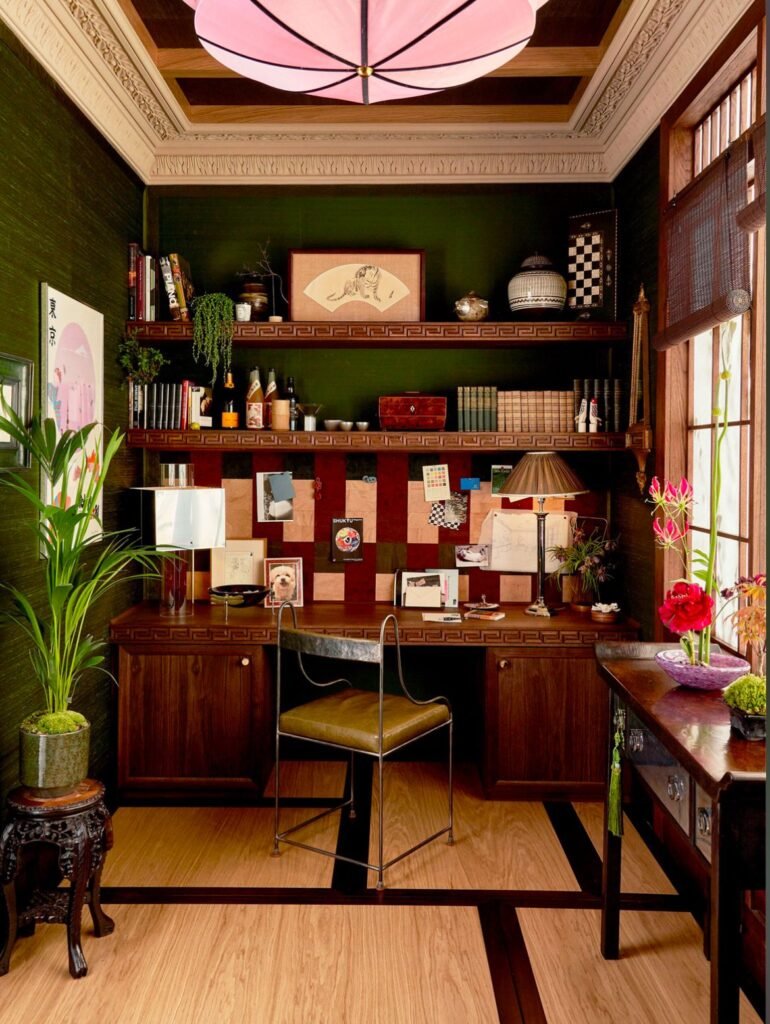 Deco bureau style anglais vert foret
