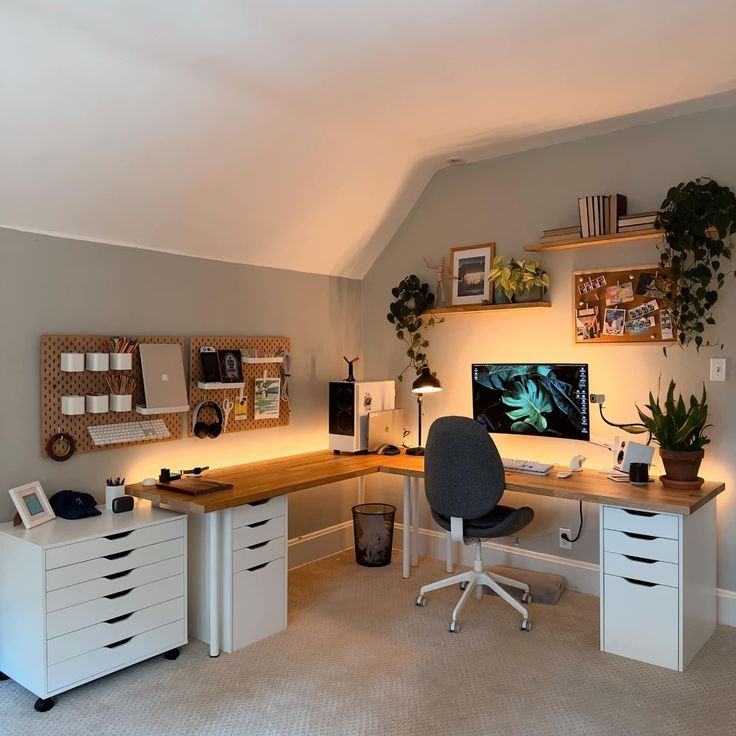 Piece bureau style scandinave avec bureau d angle et caissons ikea moderne