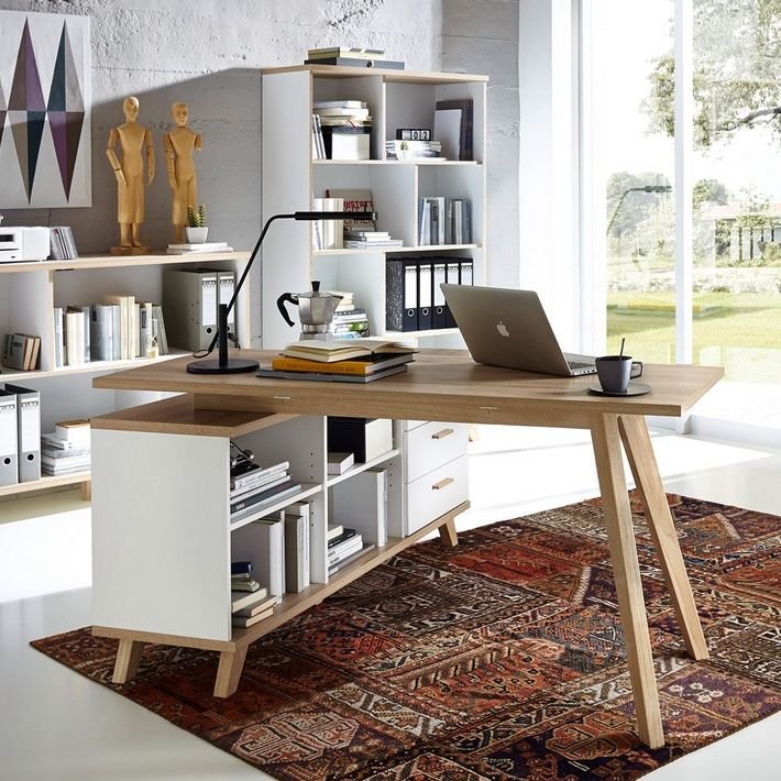 Piece bureau style scandinave moderne avec tapis persan