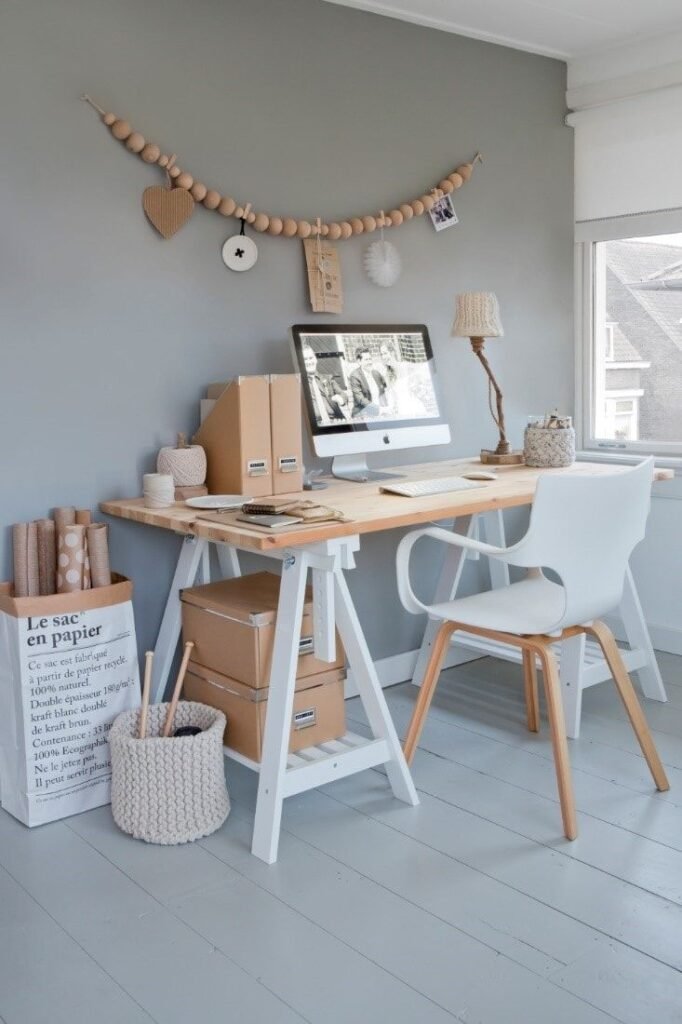 Piece bureau style scandinave moderne blanc et gris