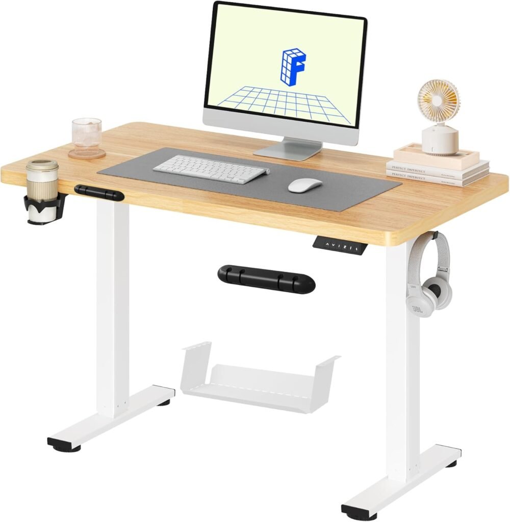 Bureau assis debout blanc et bois Flexispot