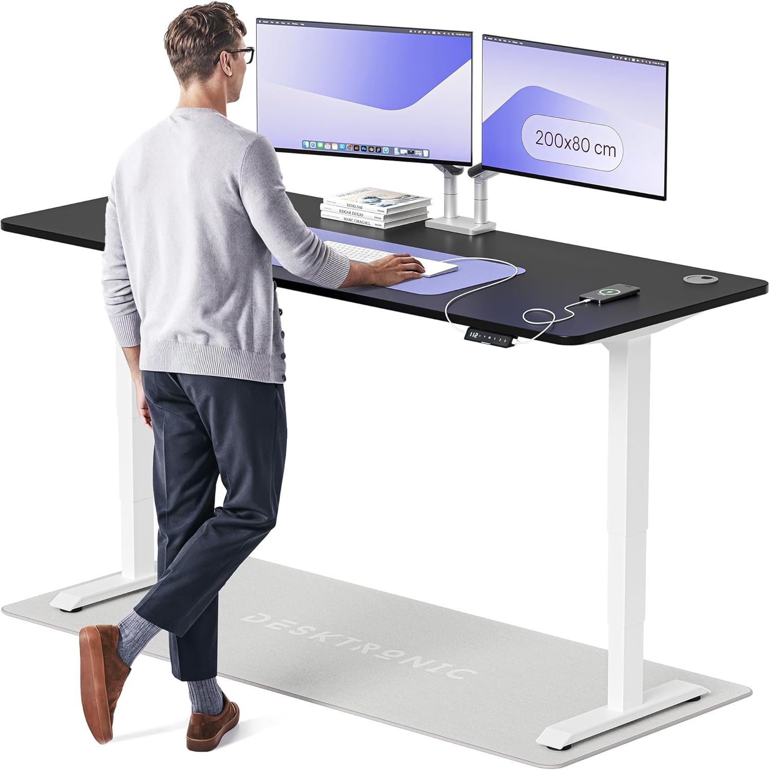Bureau assis debout desktronic noir et blanc