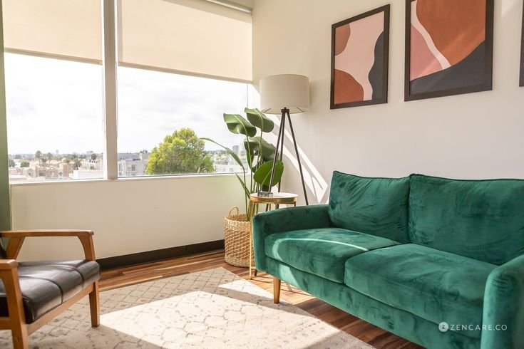 Deco cabinet psychologue vert et beige