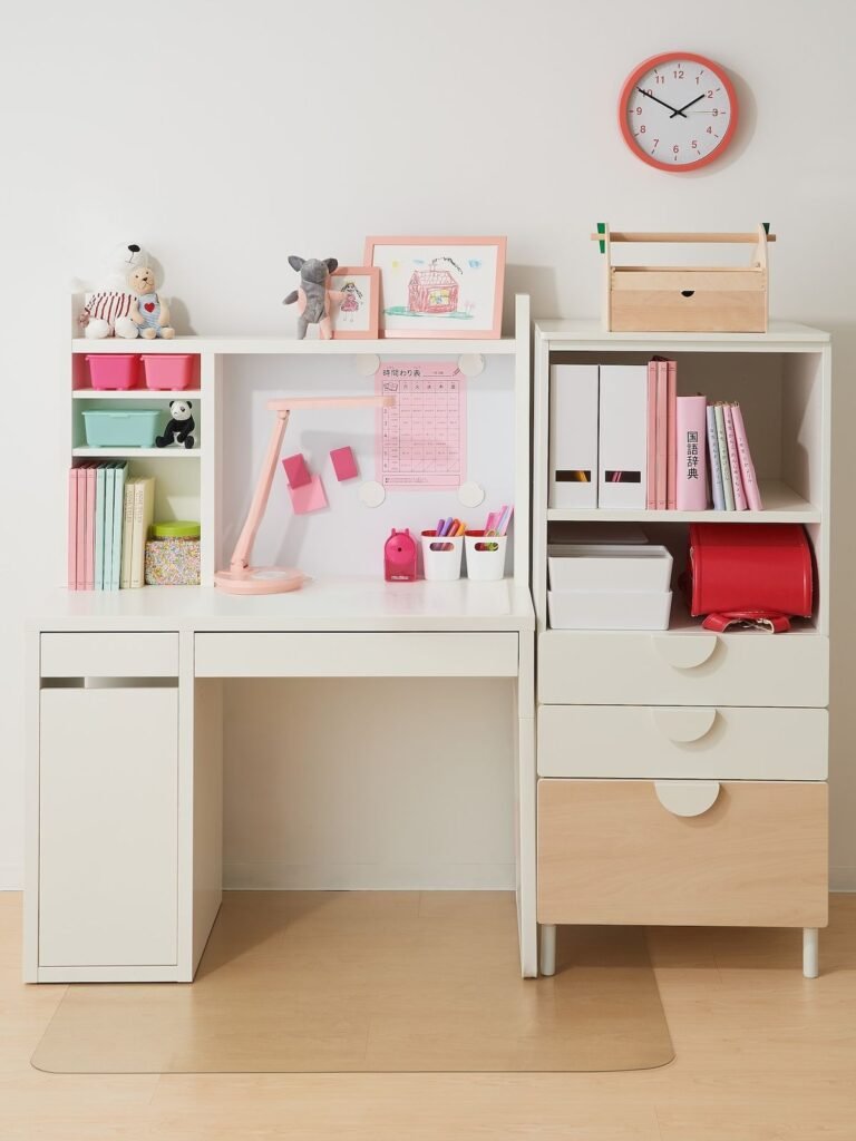 Idee bureau enfant Ikea rose et bois