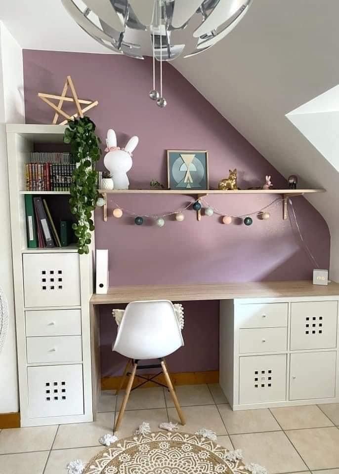 Idee bureau enfant ikea kallax et mur violet