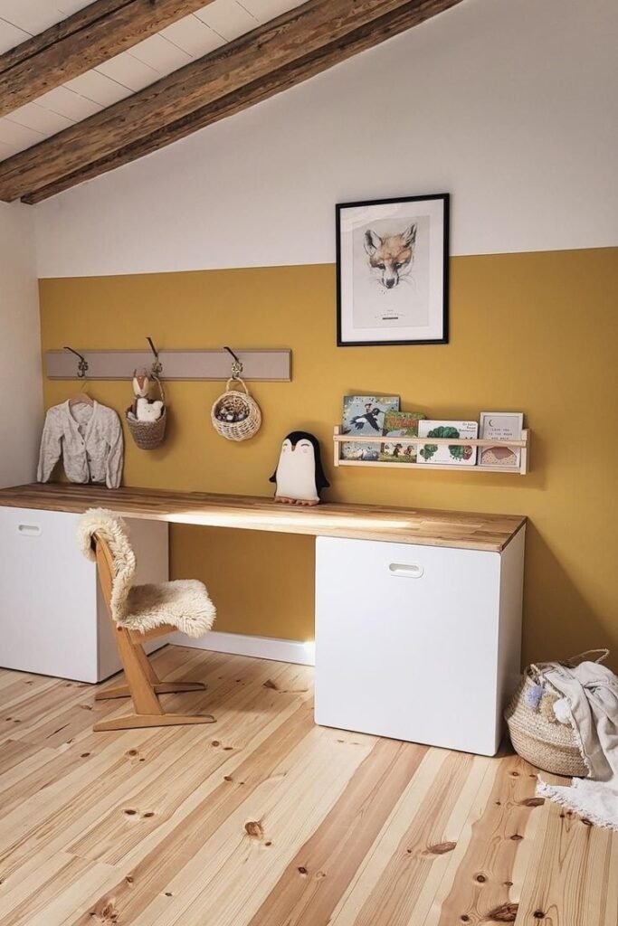 Idee bureau enfant jaune et bois