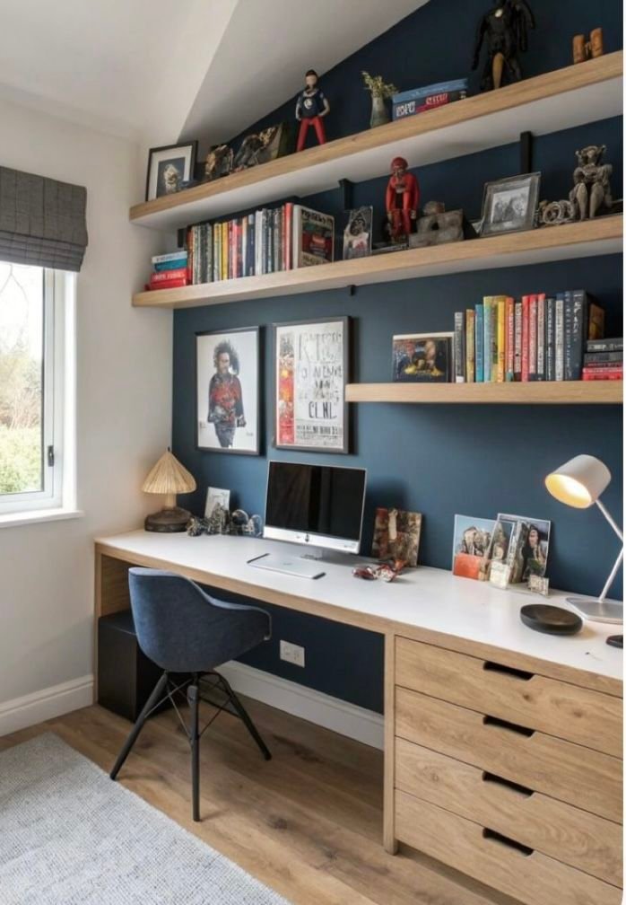 Idee-deco-bureau-garcon-bleu-marine-bois