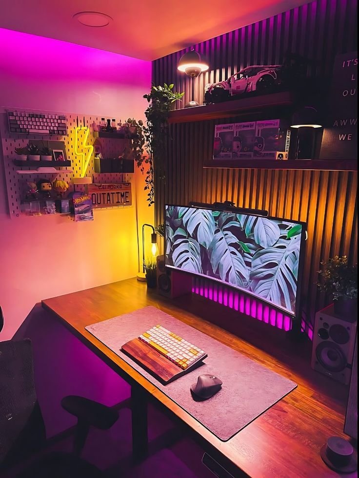 Idee deco bureau homme moderne avec neons