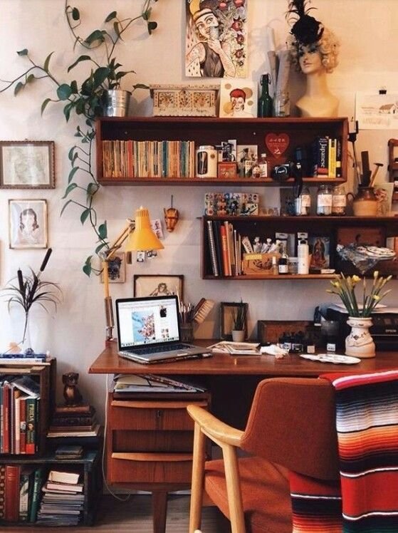 Idee deco bureau homme vintage avec plantes