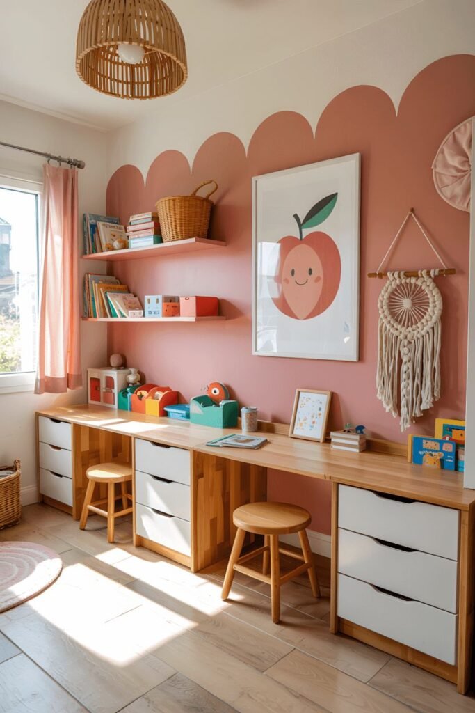 Idee double bureau enfant chambre partagee