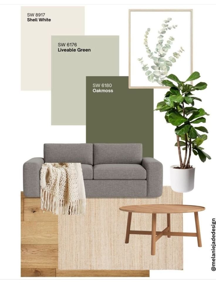 Nuancier vert olive et bois deco pour cabinet de psychologue