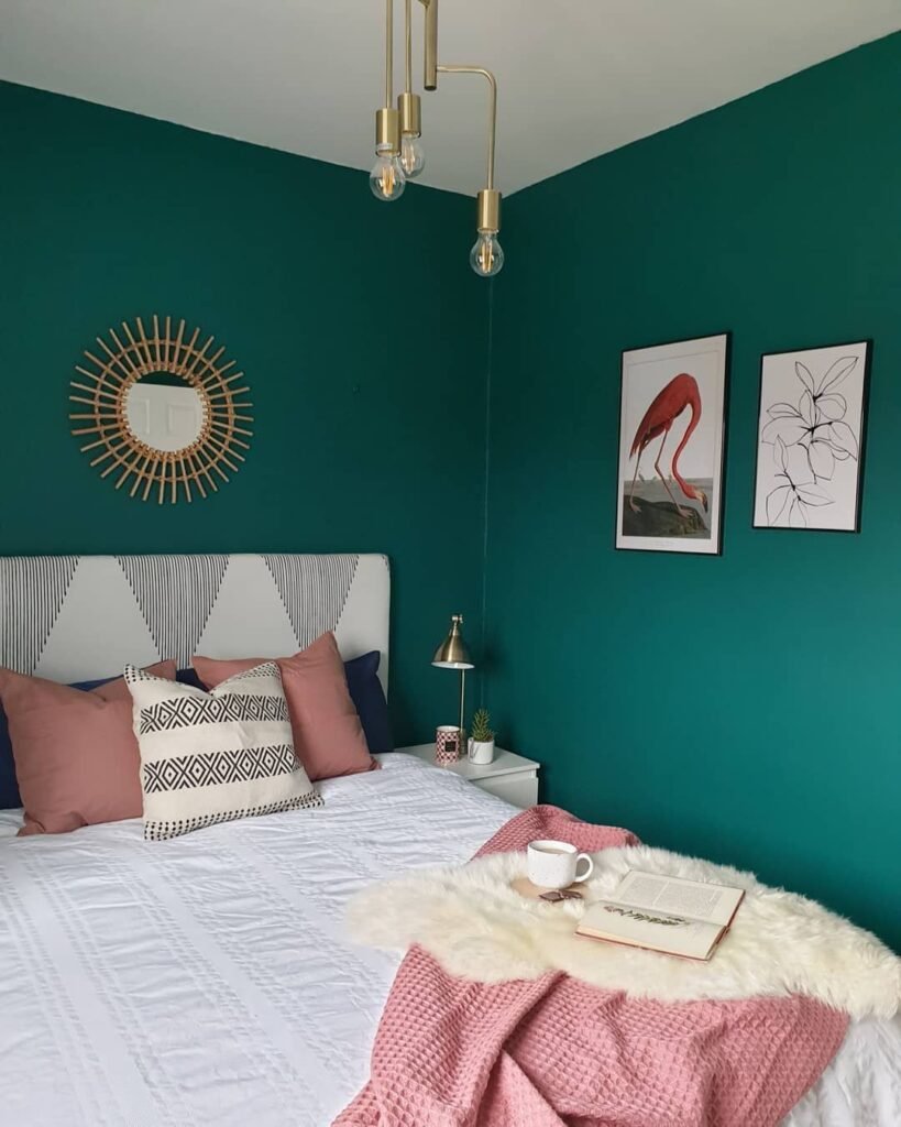 Chambre ado bleu canard et rose poudree