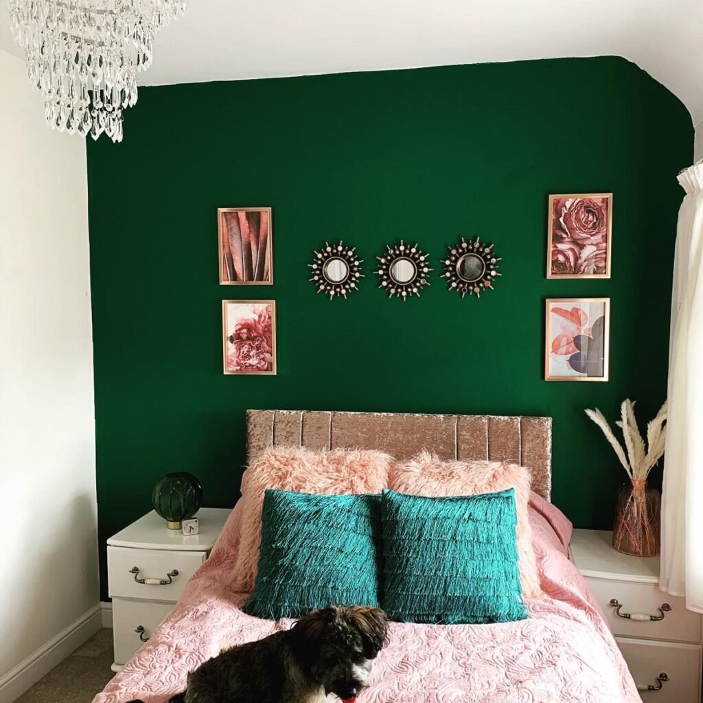 Chambre ado bleu canard vert et rose poudree