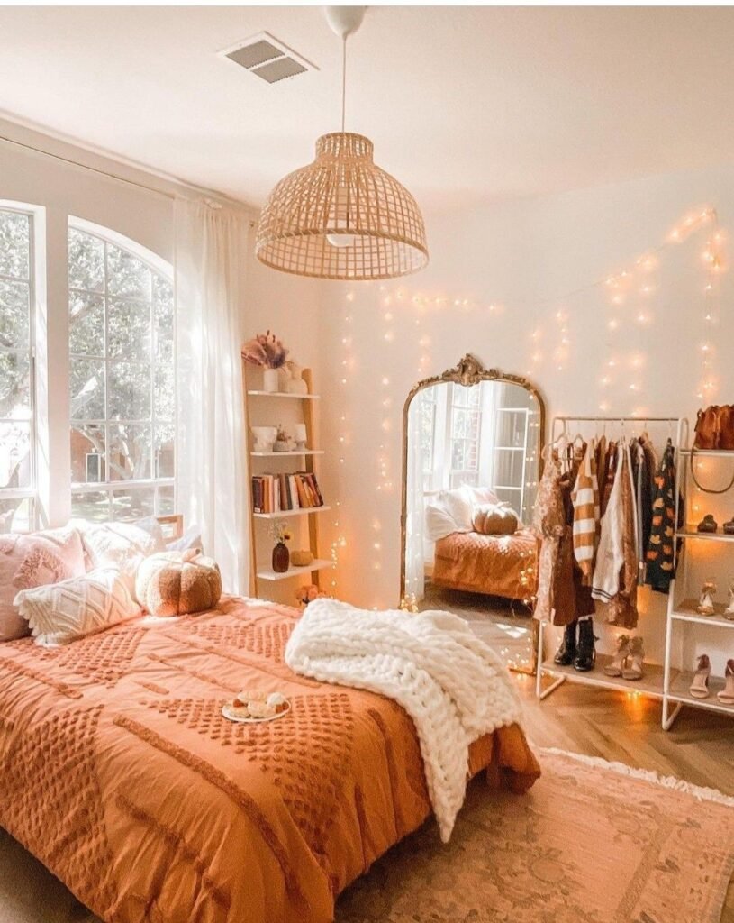 Chambre ado couleurs pastel orangee blanc