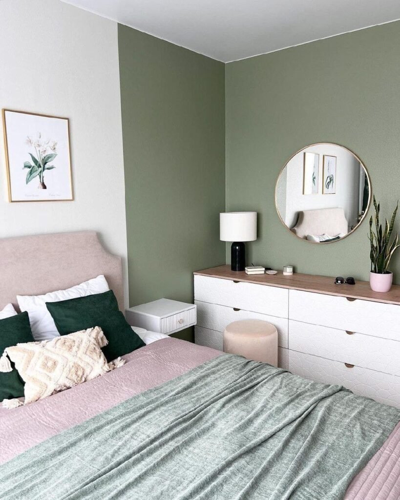 Chambre ado couleurs pastel vert et rose