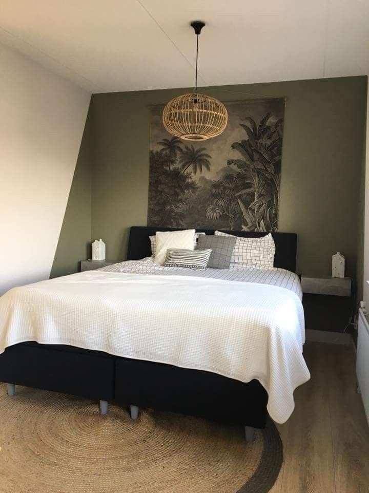 Chambre ado kaki et noir avec papier peint