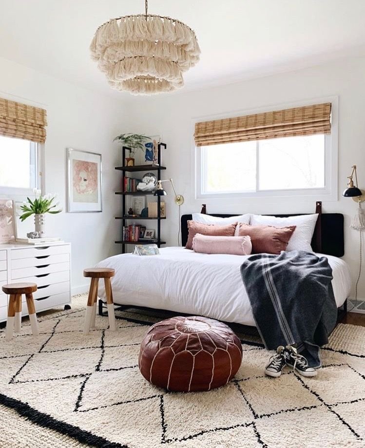 Chambre ado noir et blanc avec marron et rose