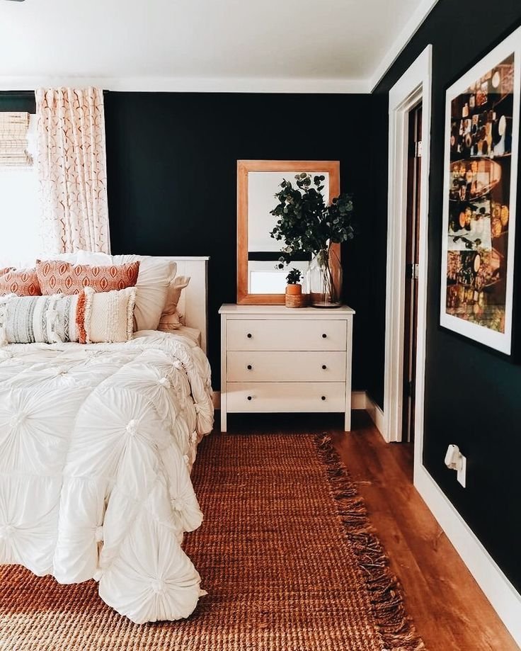 Chambre ado noir et blanc avec rose et orange