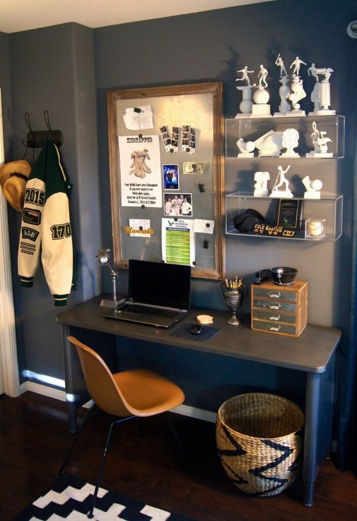 Chambre ado noir et blanc bureau personnalite