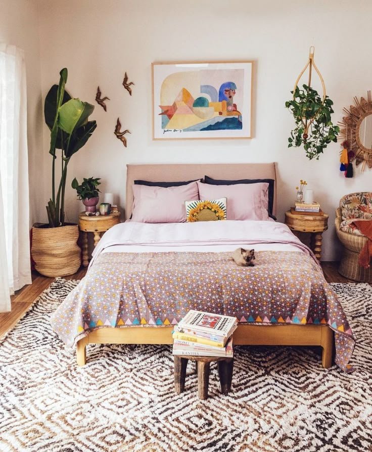 Chambre ado pastel beige rose et boheme