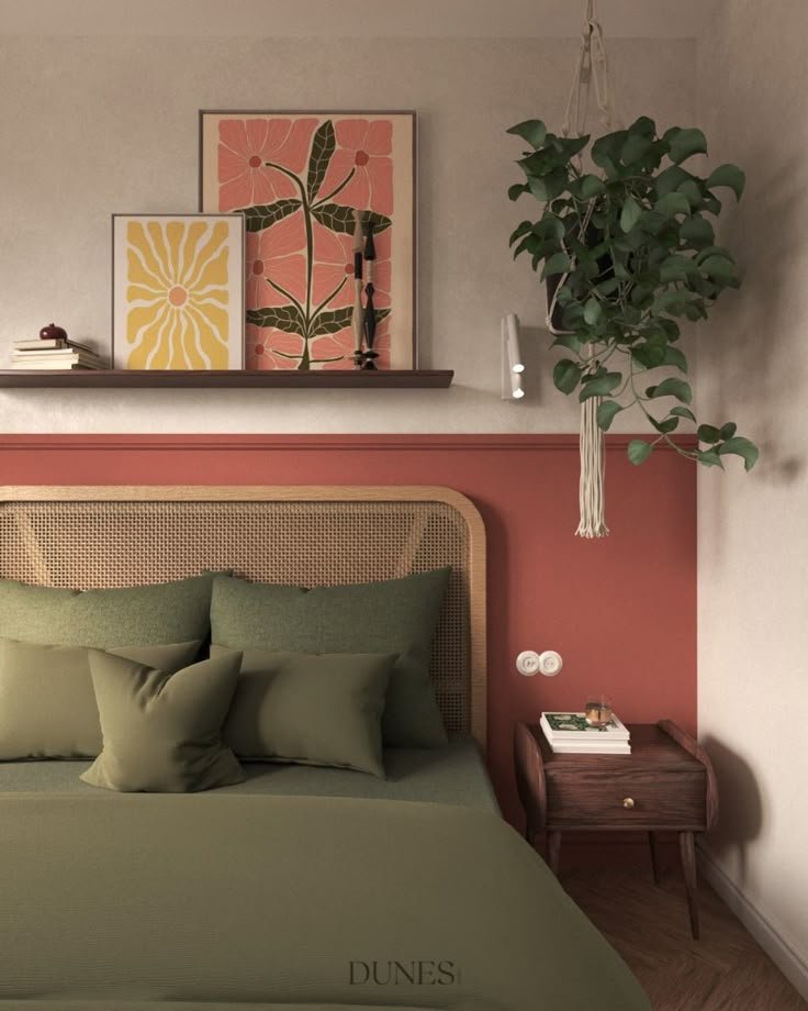 Chambre ado vert kaki et terracotta