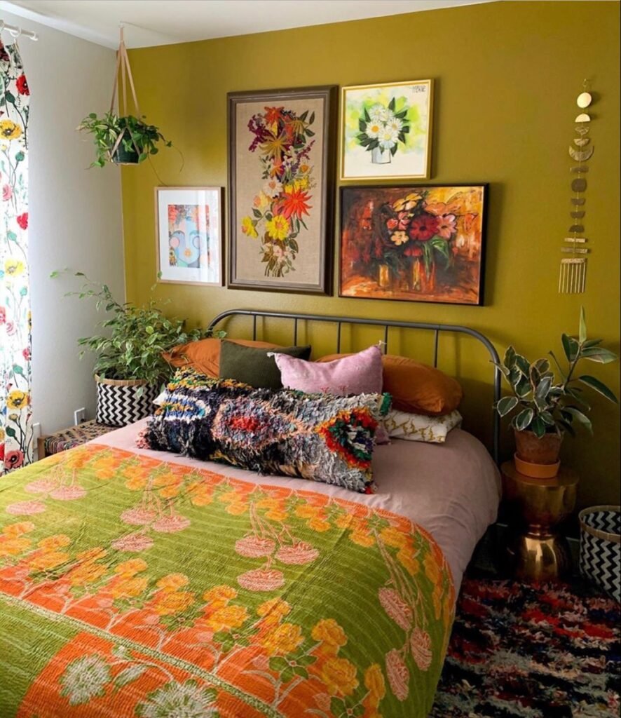 Chambre ado vintage kaki et orange