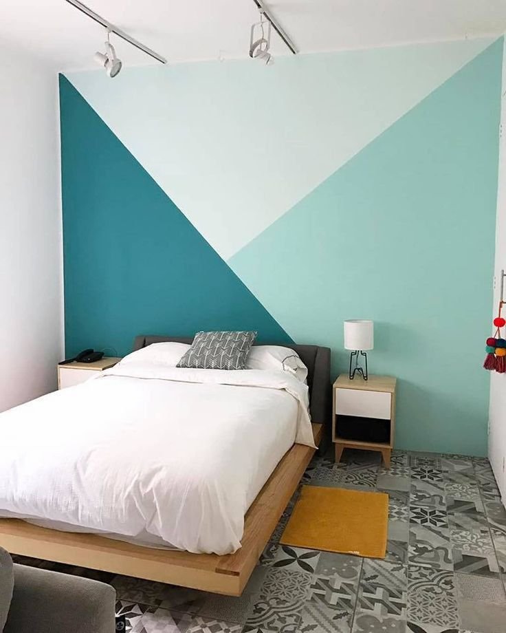Chambre bleu canard ado peinture geometrique