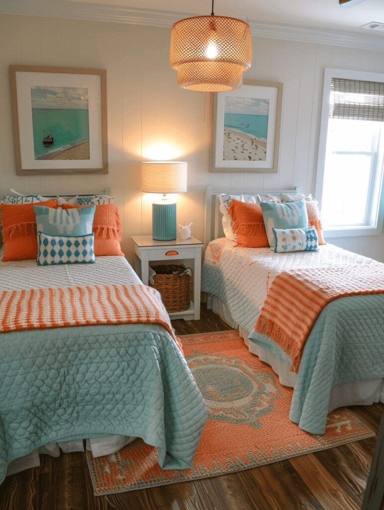 Chambre pour deux ados corail et bleu glacier