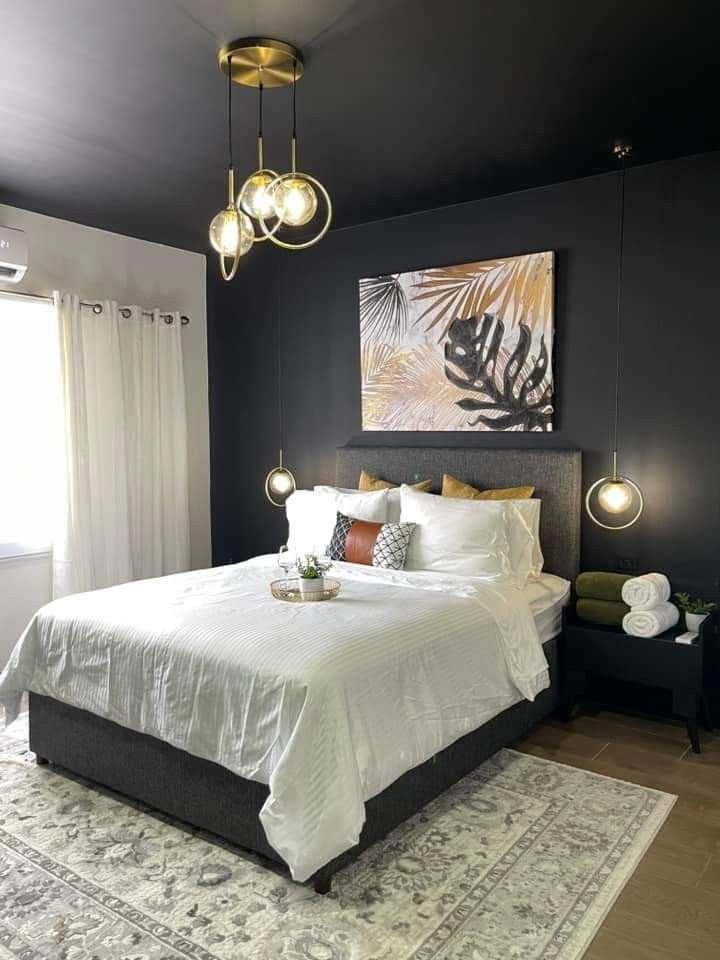 chambre ado noir et blanc dore moutarde plafond noir