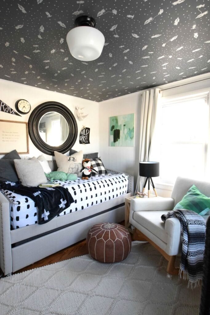 chambre ado noir et blanc plafond noir