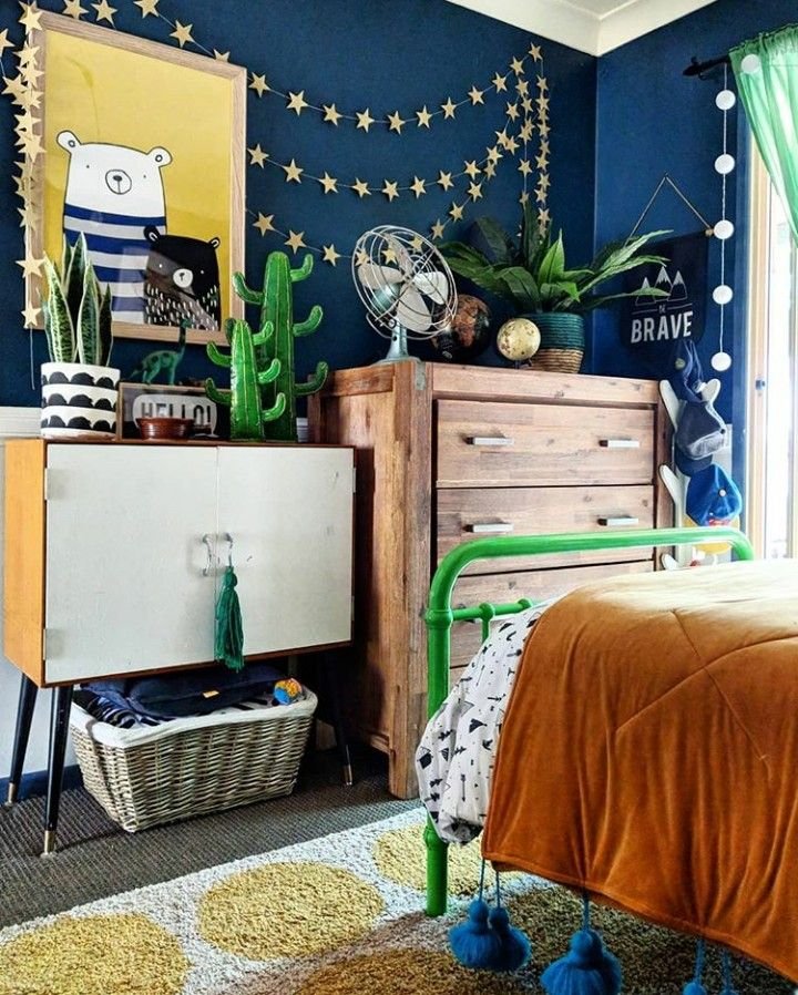 Amenagement de petite chambre pour ado bleu et style eclectique