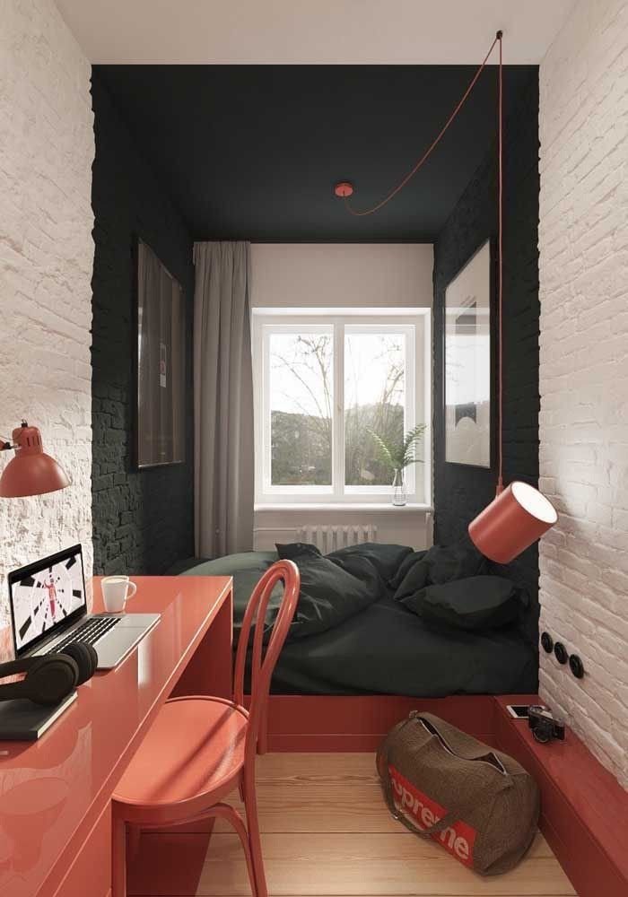 Amenagement petite chambre ado avec delimitation en peinture