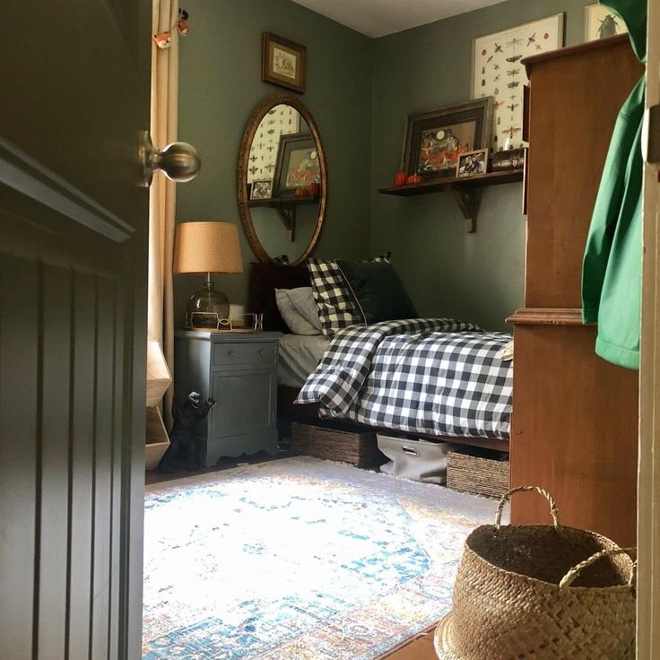 Chambre enfant vintage scandinave avec parure de lit a motifs vichy_