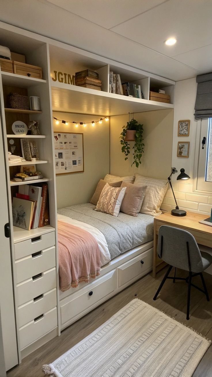 Comment aménager une chambre d_ado petite chambre avec bureau et étagères