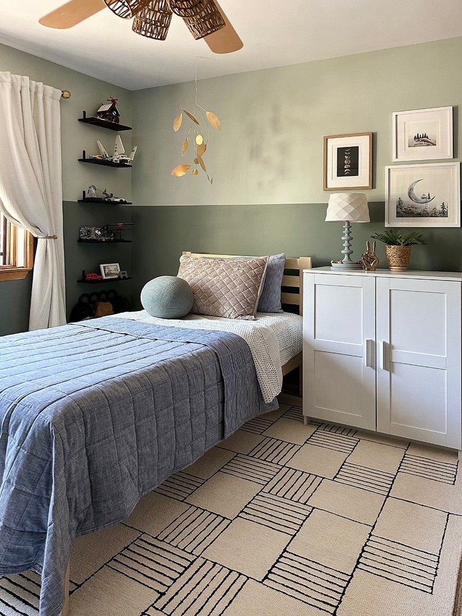 Peinture chambre ado kaki et beige soubassement bicolore