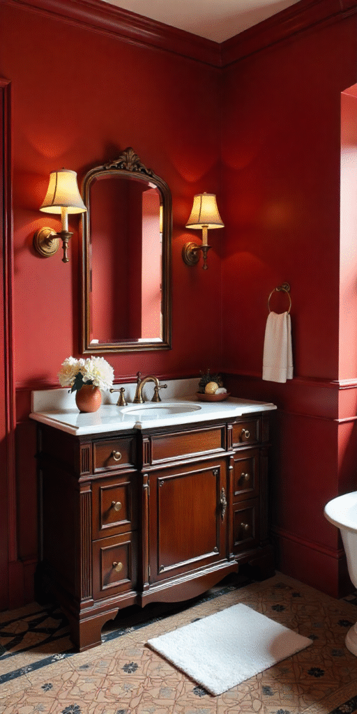 salle de bain rouge style classique genere par ia