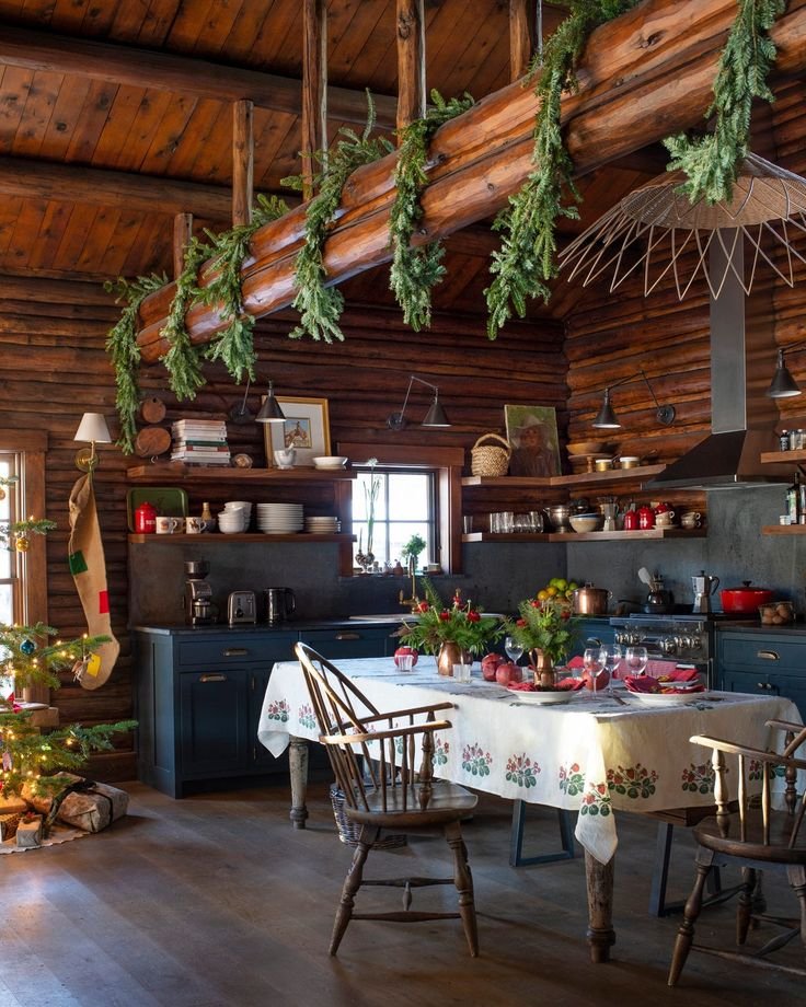 Déco chalet Noël avec salle à manger et cuisine rustique country Living magazine
