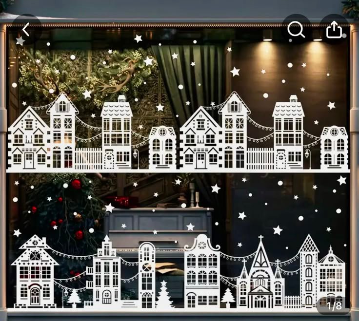 Deco-fenetre-de-Noel-avec-stickers-blancs-maisons-nordique